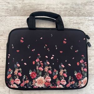 Floral Black Neoprene Laptop Sleeve Bag 15.6" for 14/15" Chromebook, Ultrabook